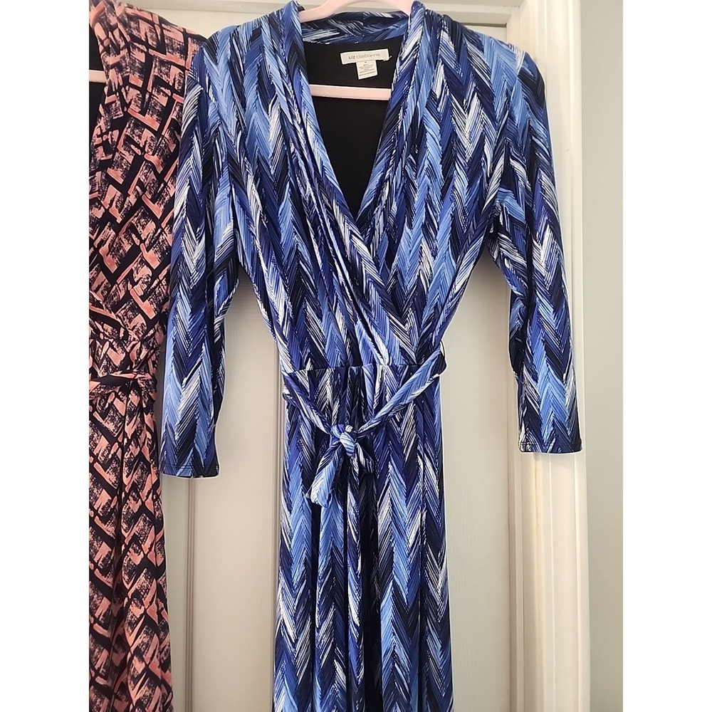 Liz Claiborne Neck Faux Wrap Dress Tie Belt Stretch Office Modest Corporate Lot - Picture 3 of 16